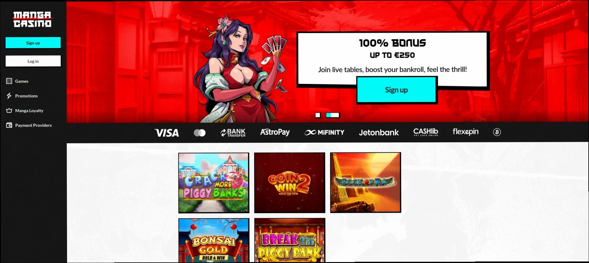 Manga Casino tot €300 bonus en 50 gratis spins welkomstpakket